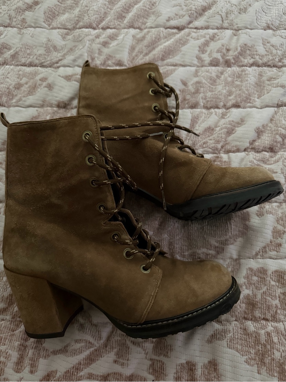 Stuart Weitzman Brown Suede Lace-Up Block Heel Ankle Boots